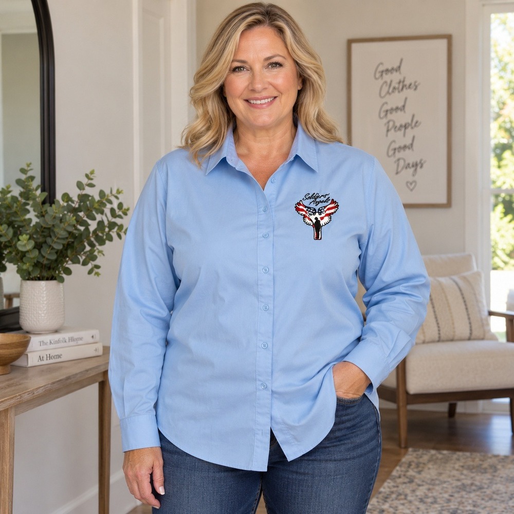 Port Authority Soldiers' Angels Women's‎ XXL Blue Embroidered Button Shirt